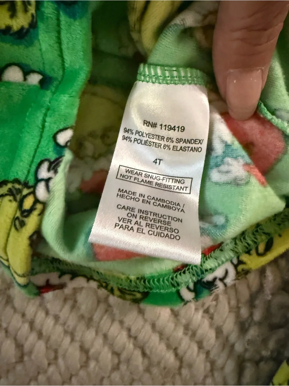 4T Dr. Seuss Green Grinch Print Long-Sleeve Pajama Top Red Trim soft new gender